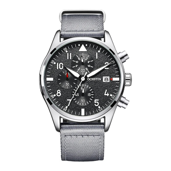 OCHSTIN Men’s Sports Watch – Waterproof Quartz, Calendar, Three-Eye Dial, Leather Strap, Fashion Casual