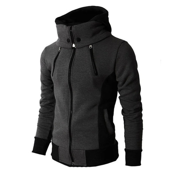 Men's Hooded Fleece Bomber Jacket – Autumn Winter Zip Coat, Scarf Collar, Slim Fit
