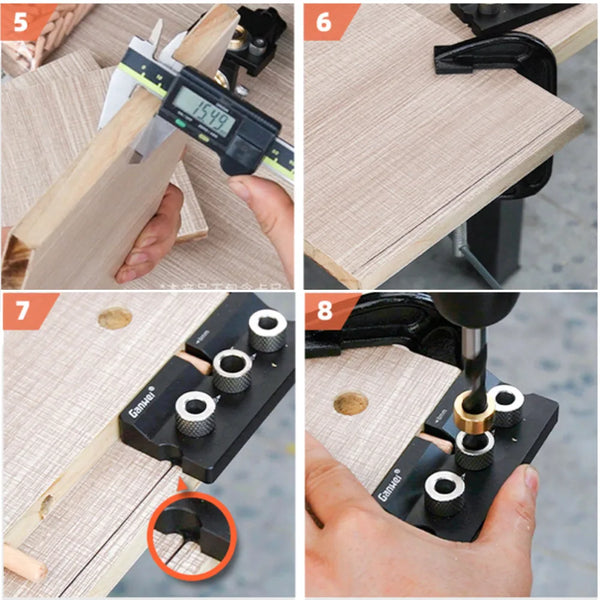 3 In 1 Adjustable Doweling Jig Woodworking Pocket Hole Jig with 6/8/10/12/15mm Drill Bit for Drilling Guide Locator Puncher Tool