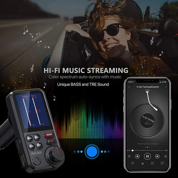 1.8 Inch Music Player Treble Bass Sound Bluetooth-Compatible Car Wireless USB Fast Charger AUX Auto Aux Radio Hands Free Car Kit