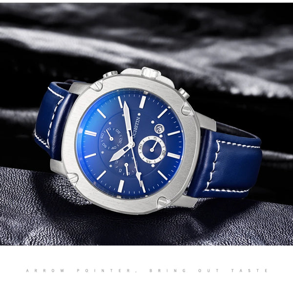 OCHSTIN Men’s Quartz Chronograph Watch – Waterproof, Leather Strap, Multifunction, Casual Business Style