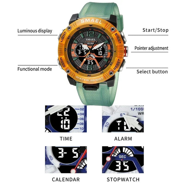 SMAEL Waterproof  Male Digital LED Display Quartz Analog Stopwatch Fashion Men Watch Sport Watches 8058