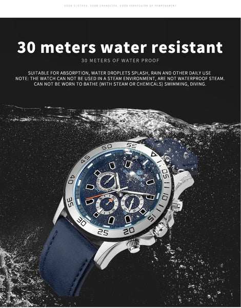 OCHSTIN Men’s Quartz Watch – Waterproof, Leather Strap, 24-Hour Display, Multifunction Classic Wristwatch