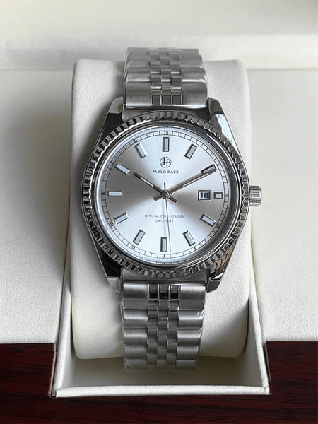 PABLO RAEZ Men's Luxury Silver Watch – SUS304 Steel, Luminous, Waterproof