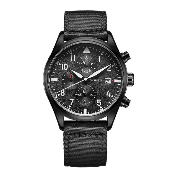OCHSTIN Men’s Sports Watch – Waterproof Quartz, Calendar, Three-Eye Dial, Leather Strap, Fashion Casual