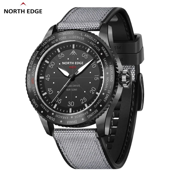 NORTH EDGE MACH 2024 Pilot Watch – Solar Powered, Dual Time, Waterproof