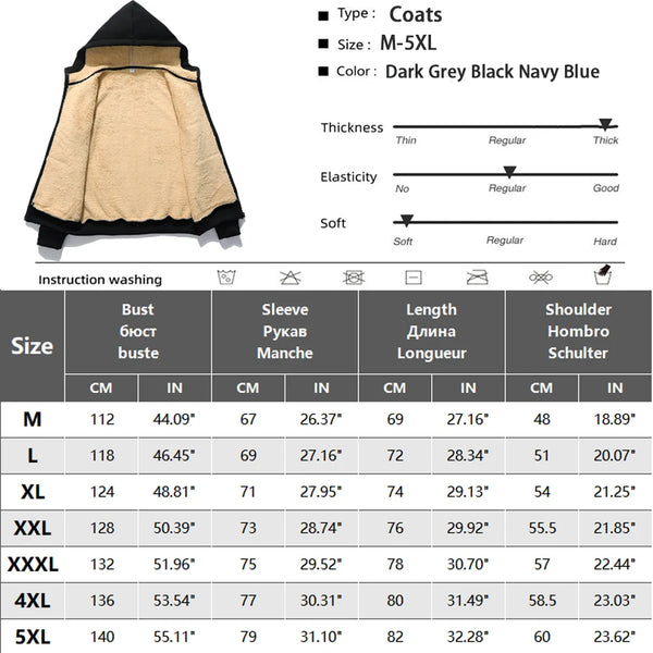 Unisex Winter Lambswool Hoodie Jacket – Thick Warm Fleece, Zipper, Black, Casual Coat