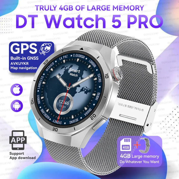 2025 For Android iOS Watch DT5pro Smart Watch 4GB Big Memory GPS Navigation MP3/MP4 Player APP Download Sports trackr Smartwatch