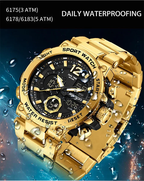 Solar-Powered Business Watch – Dual Display, Steel Band, Luminous Hands