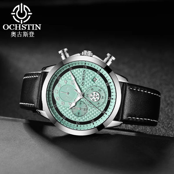 OCHSTIN Men’s Quartz Chronograph Watch – Waterproof, Leather Strap, Luminous Hands, Luxury Wristwatch