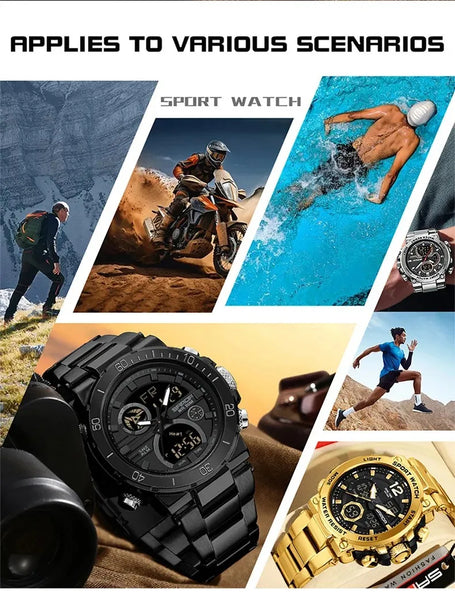 Solar-Powered Business Watch – Dual Display, Steel Band, Luminous Hands