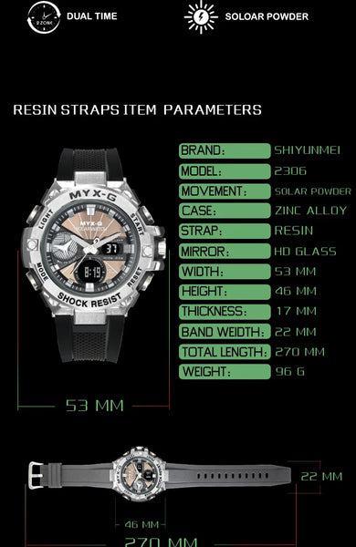 Men’s Eco Drive Watch – Solar + Motion Power, Windmill Dial
This solar-powered men's watch combines kinetic energy, alarm and timer functions, and a unique rotating windmill design—all housed in a durable all-steel body