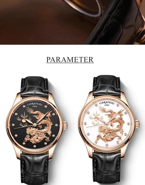 CARNIVAL Men’s Automatic Watch – NH36 Movement, Waterproof Mechanical Dress Wristwatch, Luxury Gold Dragon