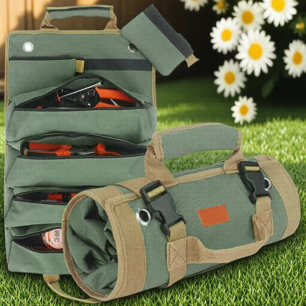 Heavy Duty Roll Up Tool Bag Portable Tool Organizer with 2 Small Pouches for Mechanics Foldable Storage Solution