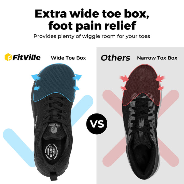 FitVille Men's Wide Toe Box Running Shoes – Extra Wide Width, Cushioned, Non-Slip, Lightweight & Breathable Sneakers