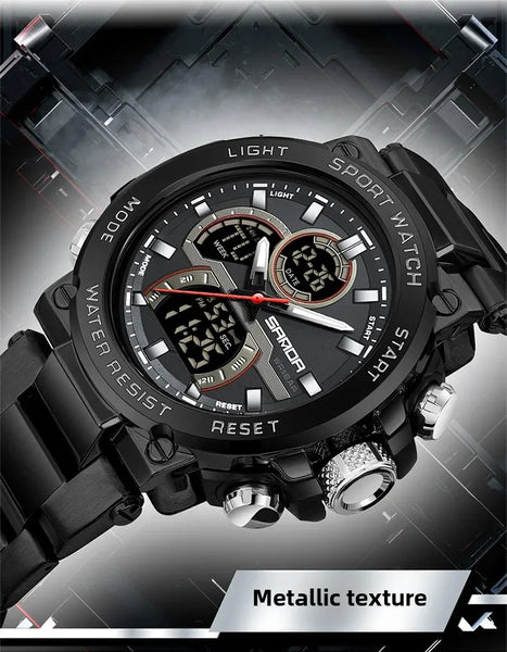 Solar-Powered Business Watch – Dual Display, Steel Band, Luminous Hands