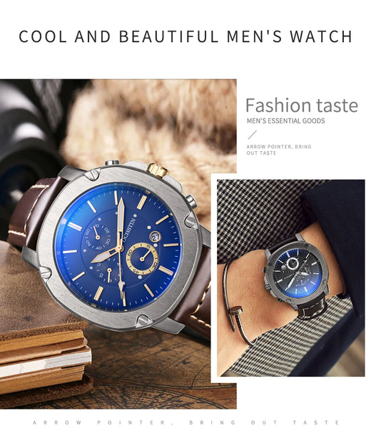 OCHSTIN Men’s Quartz Chronograph Watch – Waterproof, Leather Strap, Multifunction, Casual Business Style