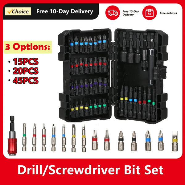 The 15PCS Drill & Screwdriver Bit Set is a compact, versatile kit designed for power tools, ideal for drilling into wood, metal, steel, and handling security screws. It’s perfect for DIY tasks, furniture assembly, and gener