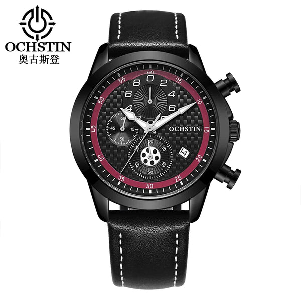 OCHSTIN Men’s Quartz Chronograph Watch – Waterproof, Leather Strap, Luminous Hands, Luxury Wristwatch
