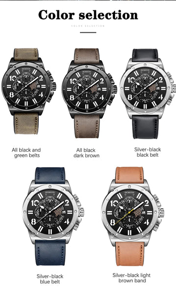 OCHSTIN Men’s Quartz Watch – Waterproof, Leather Strap, Luminous Hands, Multifunction Chronograph