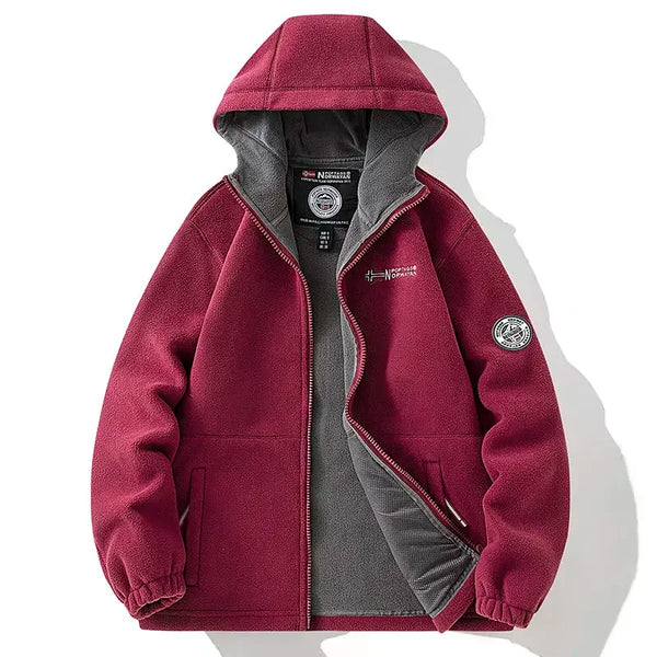 Norway Men's Plus Size Polar Fleece Jacket – Thick Double-Layer Hooded Winter Coat, Warm Fleece-Lined Outdoor Outerwear