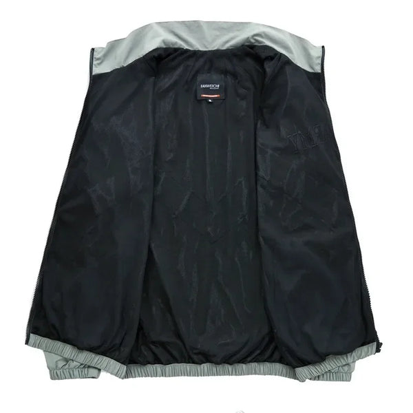 Men’s Vintage Bomber Jacket – Grayish Green, Hooded, Windproof, Quick-Dry, Reflective Training Coat