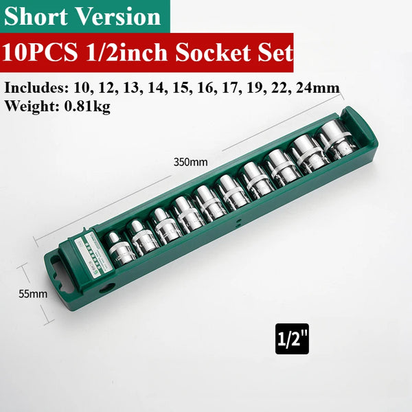 Hex Socket Wrench Head Set For Ratchet 1/4 3/8 1/2 Short Long Socket Deep Nut Driver Sleeve Spanner End Ratchet Tool