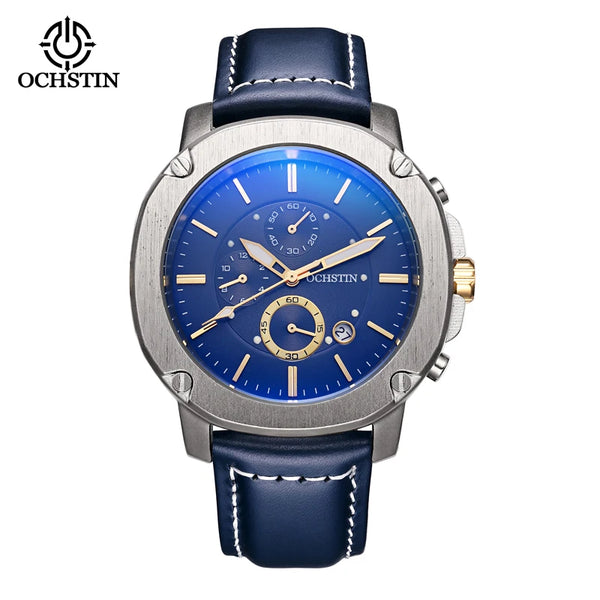 OCHSTIN Men’s Quartz Chronograph Watch – Waterproof, Leather Strap, Multifunction, Casual Business Style