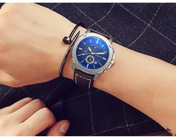 OCHSTIN Men’s Quartz Chronograph Watch – Waterproof, Leather Strap, Multifunction, Casual Business Style