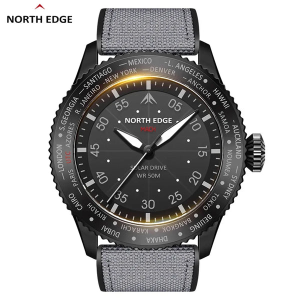 NORTH EDGE MACH 2024 Pilot Watch – Solar Powered, Dual Time, Waterproof