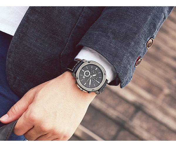 OCHSTIN Men’s Quartz Chronograph Watch – Waterproof, Leather Strap, Multifunction, Casual Business Style