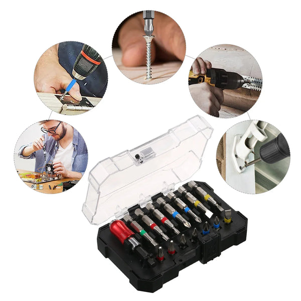 The 15PCS Drill & Screwdriver Bit Set is a compact, versatile kit designed for power tools, ideal for drilling into wood, metal, steel, and handling security screws. It’s perfect for DIY tasks, furniture assembly, and gener