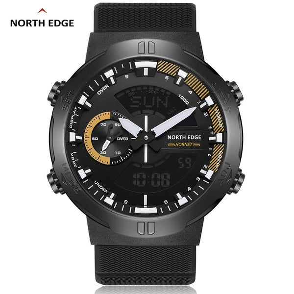 NORTH EDGE 2022 HORNET Men's Digital Watch is a rugged, multifunctional sports timepiece designed for military, outdoor, and athletic use—with world time, stopwatch, countdown, and 50M water resistance.