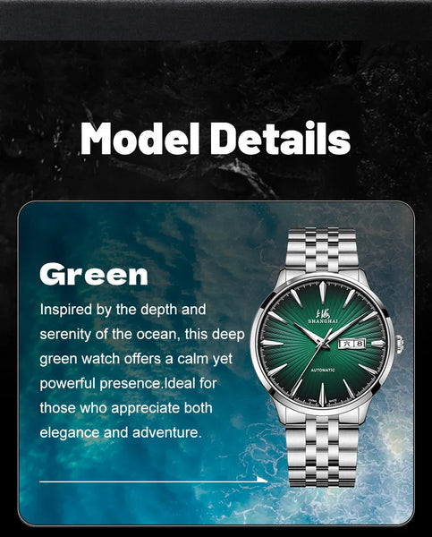 Shanghai Men's Luxury Automatic Watch – Sapphire, Double Calendar, Waterproof