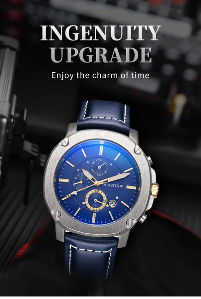 OCHSTIN Men’s Quartz Chronograph Watch – Waterproof, Leather Strap, Multifunction, Casual Business Style