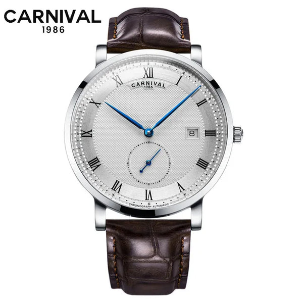 Carnival Men’s Luxury Watch – Automatic Mechanical, Waterproof, Rose Gold/Silver, Calendar
