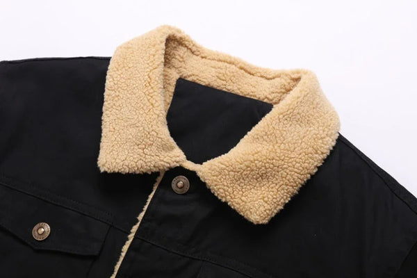 New Winter Men's Bomber Jacket High-quality Plush Thicken Wool Cargo Jackets Lapel Button-up Thick Warm Coat for Men Outwear 5XL
