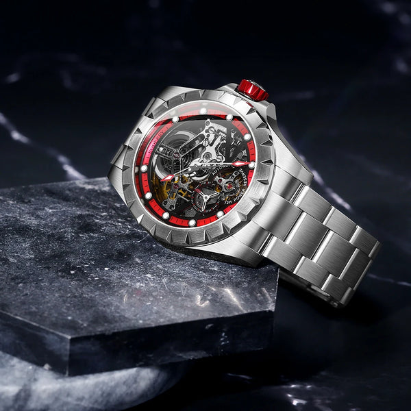 Boderry Windmill Men's Skeleton Watch – Automatic Mechanical Waterproof Sports Wristwatch, Stylish Fashion Timepiece