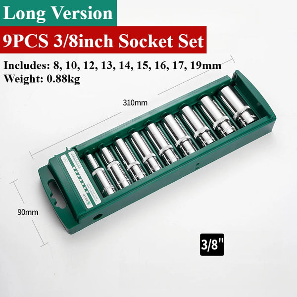 Hex Socket Wrench Head Set For Ratchet 1/4 3/8 1/2 Short Long Socket Deep Nut Driver Sleeve Spanner End Ratchet Tool