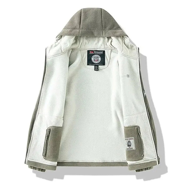 Norway Men's Plus Size Polar Fleece Jacket – Thick Double-Layer Hooded Winter Coat, Warm Fleece-Lined Outdoor Outerwear