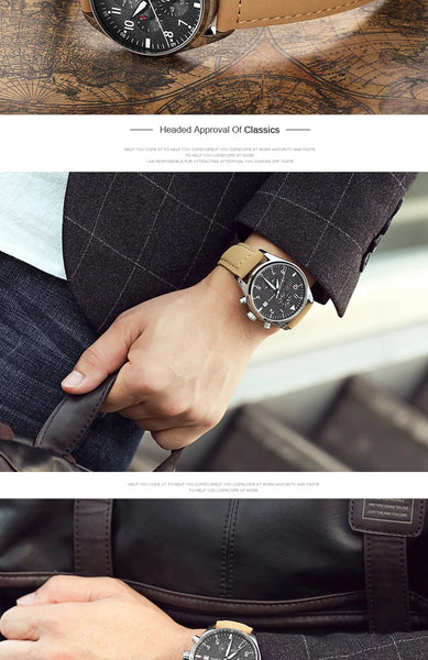 OCHSTIN Men’s Sports Watch – Waterproof Quartz, Calendar, Three-Eye Dial, Leather Strap, Fashion Casual