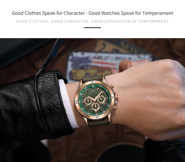 OCHSTIN Men’s Quartz Watch – Waterproof, Leather Strap, 24-Hour Display, Multifunction Classic Wristwatch