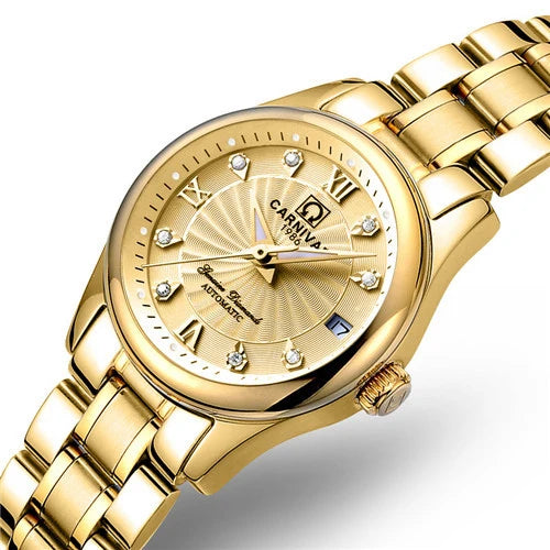 CARNIVAL Women’s Automatic Watch – Luxury Sapphire Mechanical, Calendar, Luminous, Waterproof Reloj Mujer