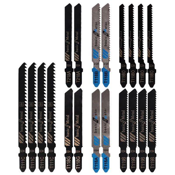 20Pcs Jigsaw Blades T-Shaft HCS Assorted Jigsaw Blades Set Fast Cut Down Saw Blade For Wood Plastic And Metal Cutting Tools