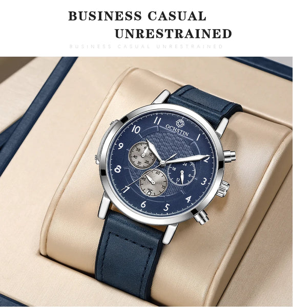 OCHSTIN Commander Men’s Watch – Quartz Movement, Magnetic Buckle, Waterproof, Leather-Rubber Strap