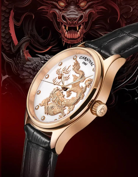 CARNIVAL Men’s Automatic Watch – NH36 Movement, Waterproof Mechanical Dress Wristwatch, Luxury Gold Dragon