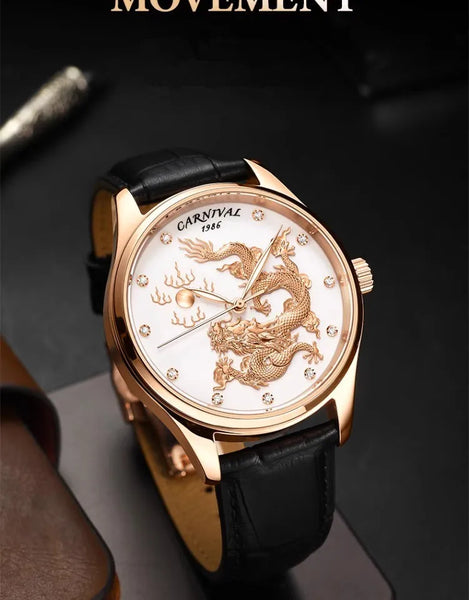 CARNIVAL Men’s Automatic Watch – NH36 Movement, Waterproof Mechanical Dress Wristwatch, Luxury Gold Dragon