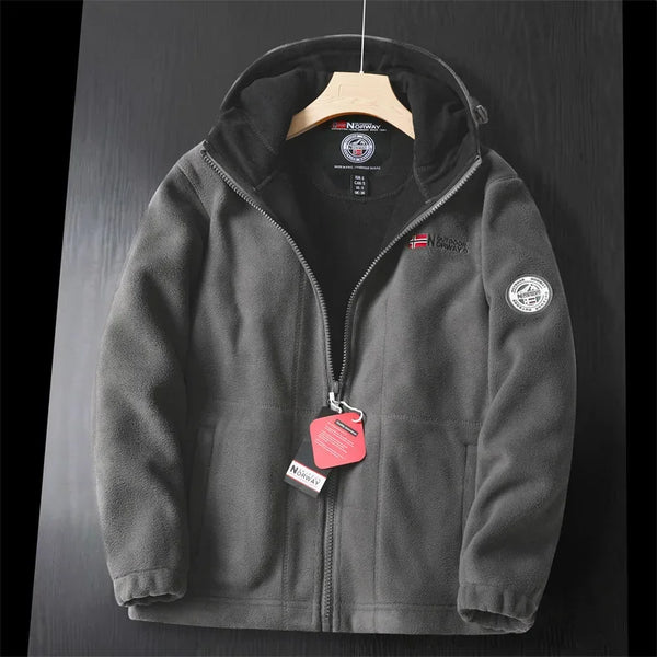 Unisex Winter Fleece Jacket – Thick Double-Layer, Hooded, Cold-Resistant, Norway Style,