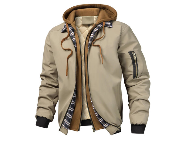 Men's Warm Bomber Jacket – Autumn Winter Hooded Windbreaker, Hiking Parka, Thermal Zip