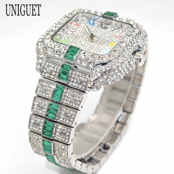 2025 Men's Luxury Watch – Rainbow Dial, Diamond Bling, Waterproof, Hip Hop Style